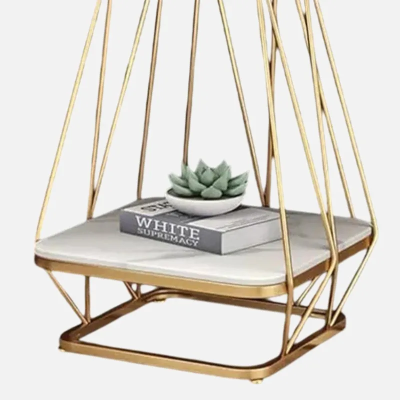 Solstice Form Metal Accent Table with Marble Top - White & Gold media 4
