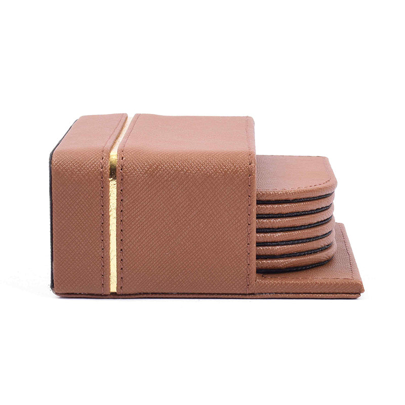 Ceastra Faux Leather Coaster (Brown) - Seven Piece Set media 8