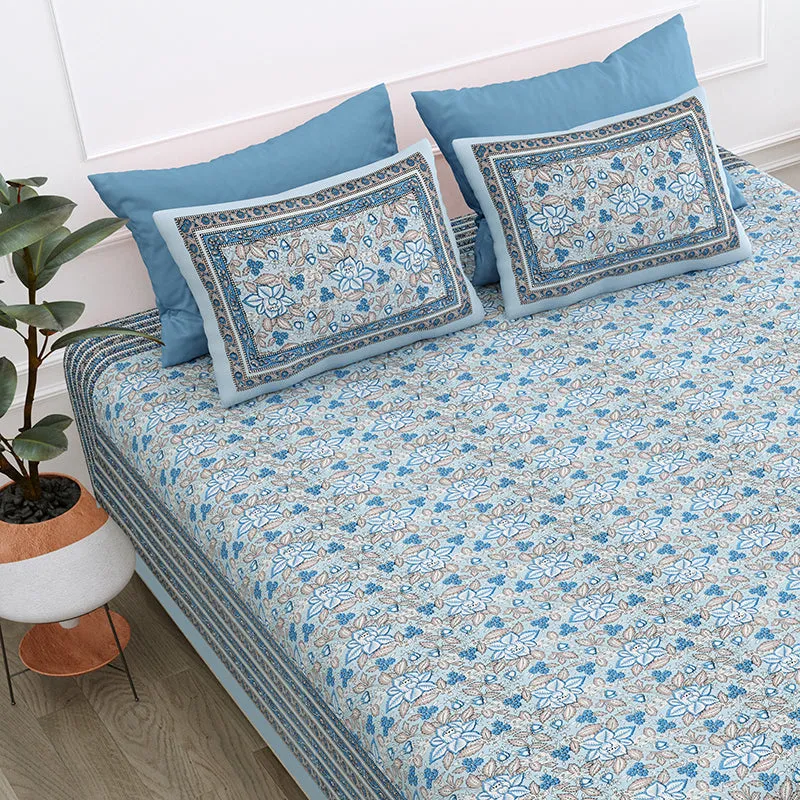 Dhriti Cotton Bedsheet (Blue) - 180 TC media 4