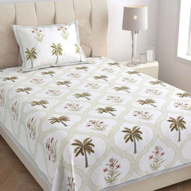 Haveli Block Cotton Bedsheet (Green,Peach) - 180 TC media 3