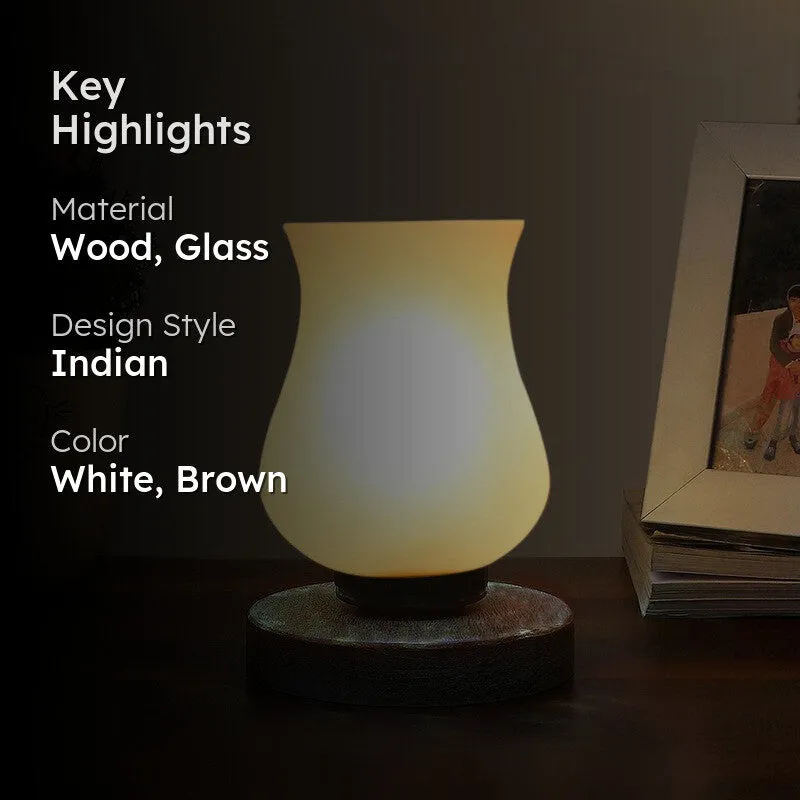 Radiessa Glass Table Lamp With Wooden Base - White media 2