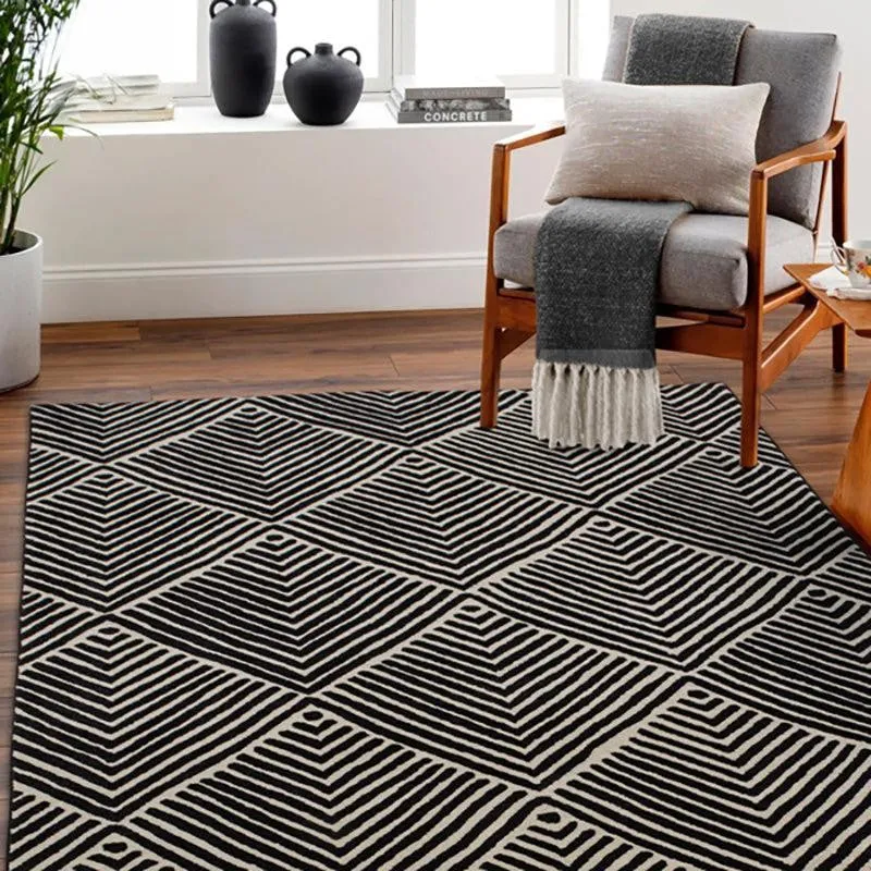 Medon Hand Tufted Geometric Wool & Nylon Carpet - Black media 3