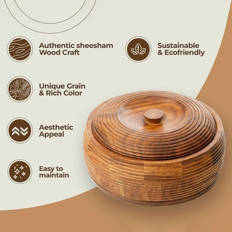 Round Lidded Sheesham Wood Roti Box media 9