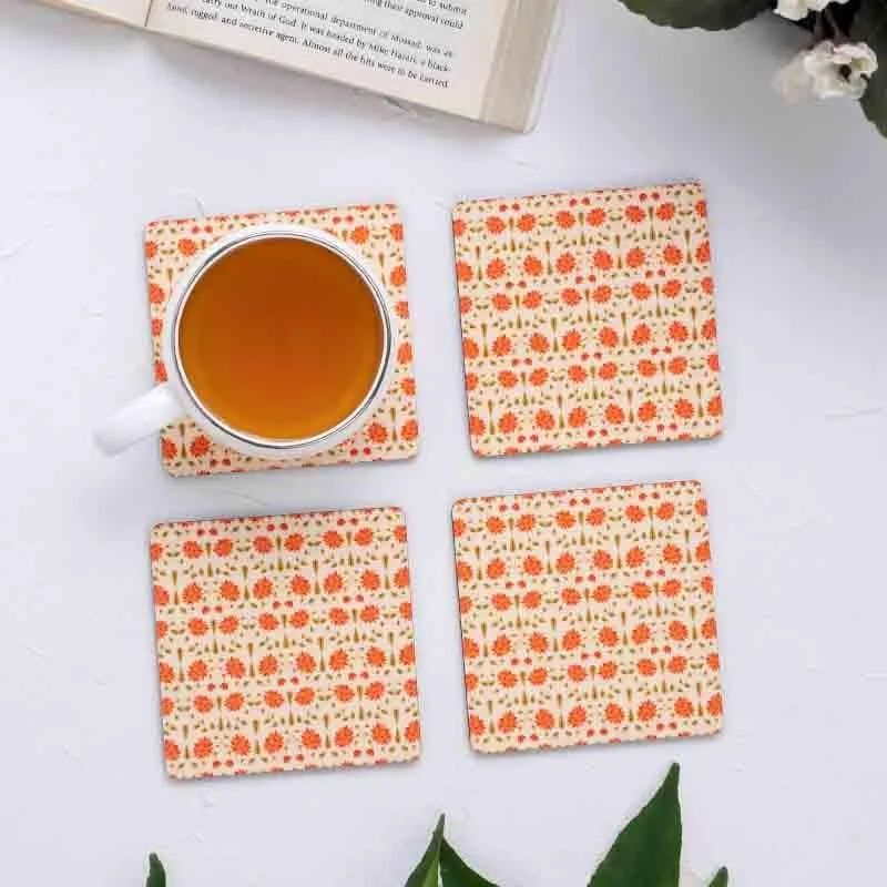 Magnate Mughal Floral White Square Coaster - Set Of Four media 1