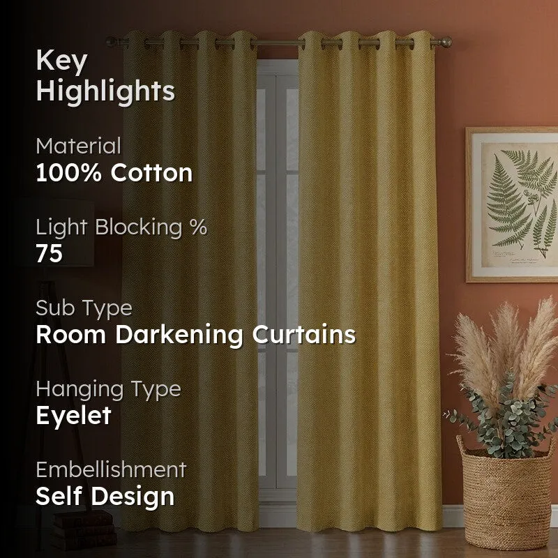 Form Ease Cotton Room Darkening Curtains (Yellow) - Set Of Two media 2