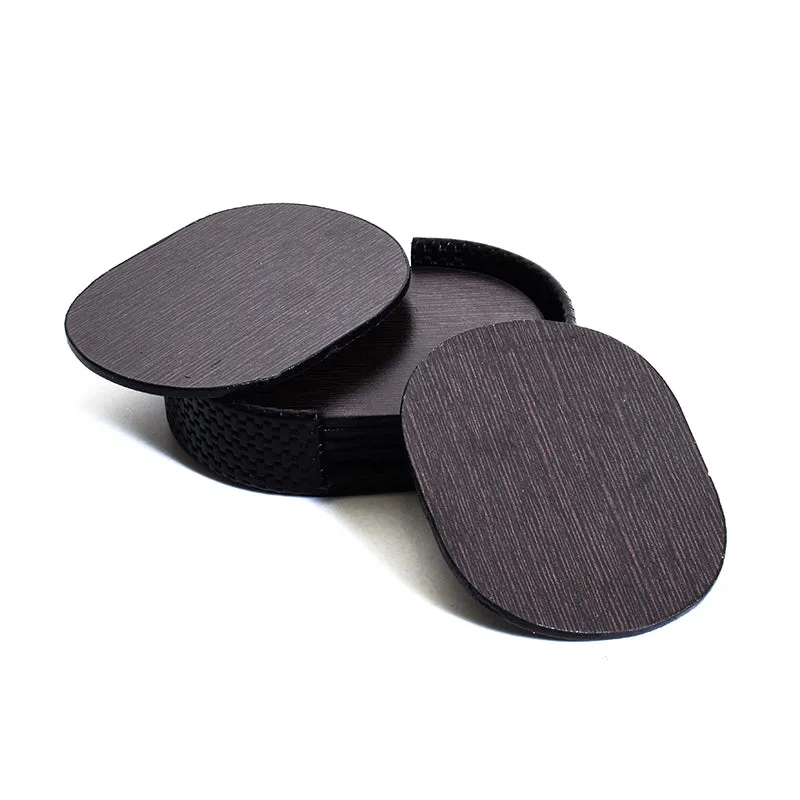 Tishue Faux Leather Coaster (Black) - Seven Piece Set media 6