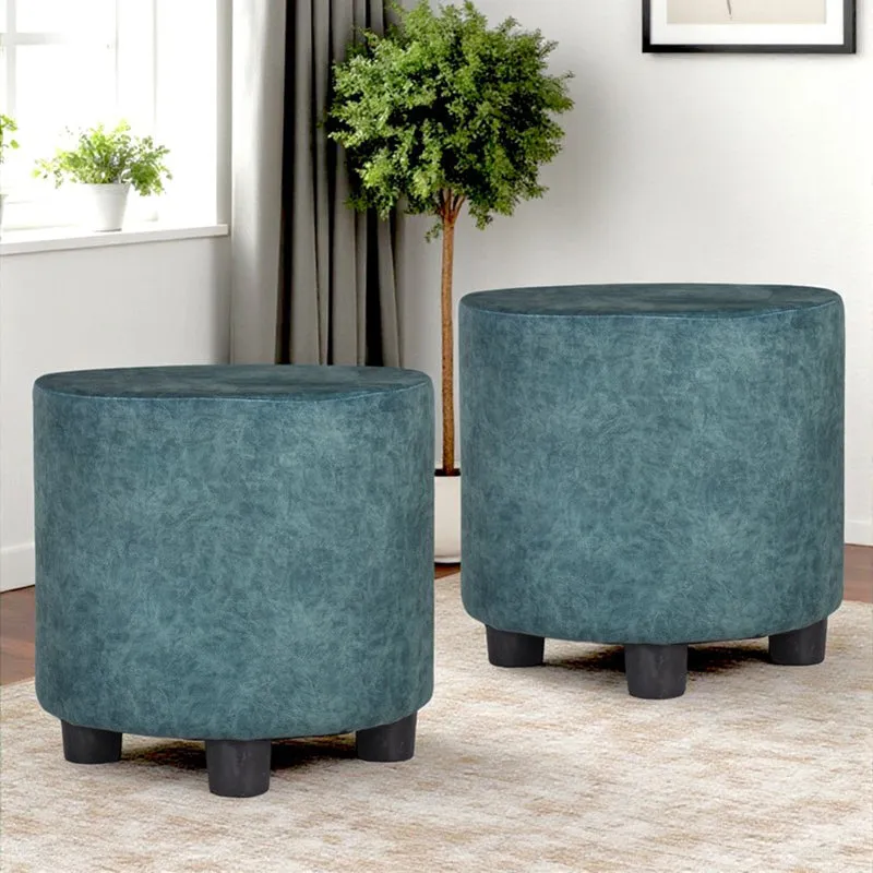 Mrixon Pine Wood Pouffe (Blue) - Set Of Two media 3