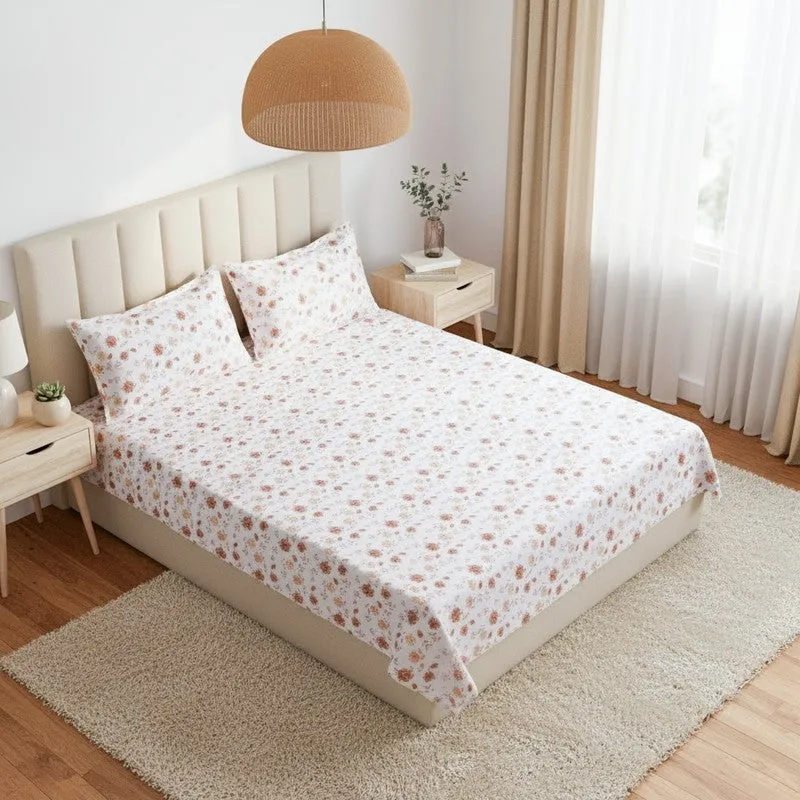 Mudra Floral Cotton Bedsheet (Brown,Grey) - 180 TC media 1
