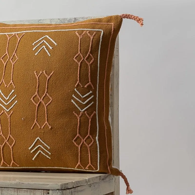 Glyph III Embroidered Cushion Cover - Ochre media 5