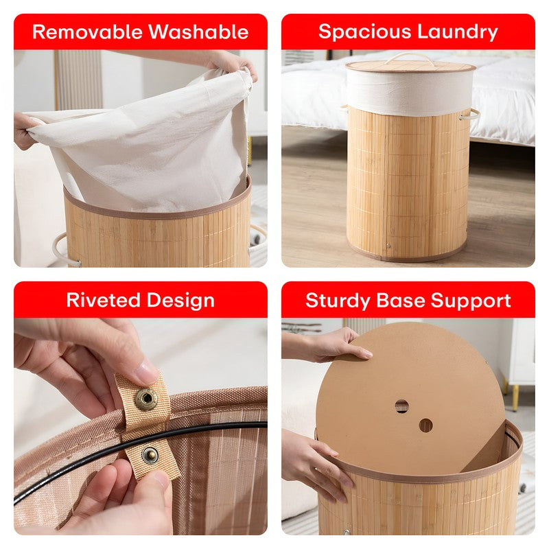 Rioware Tall Storage Bamboo Laundry Basket - Natural Wood media 7
