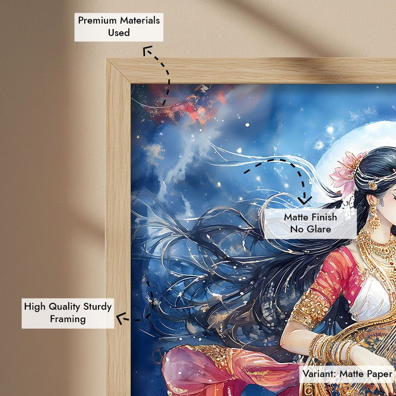 Meditating Govinda Spiritual Archival Paper Wall Painting - Natural Brown Frame media 6