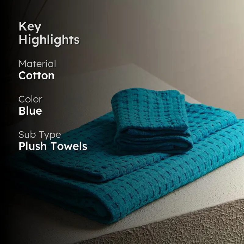 Haimi Textured Waffle Towel Combo (Blue) - Four Piece Set media 2