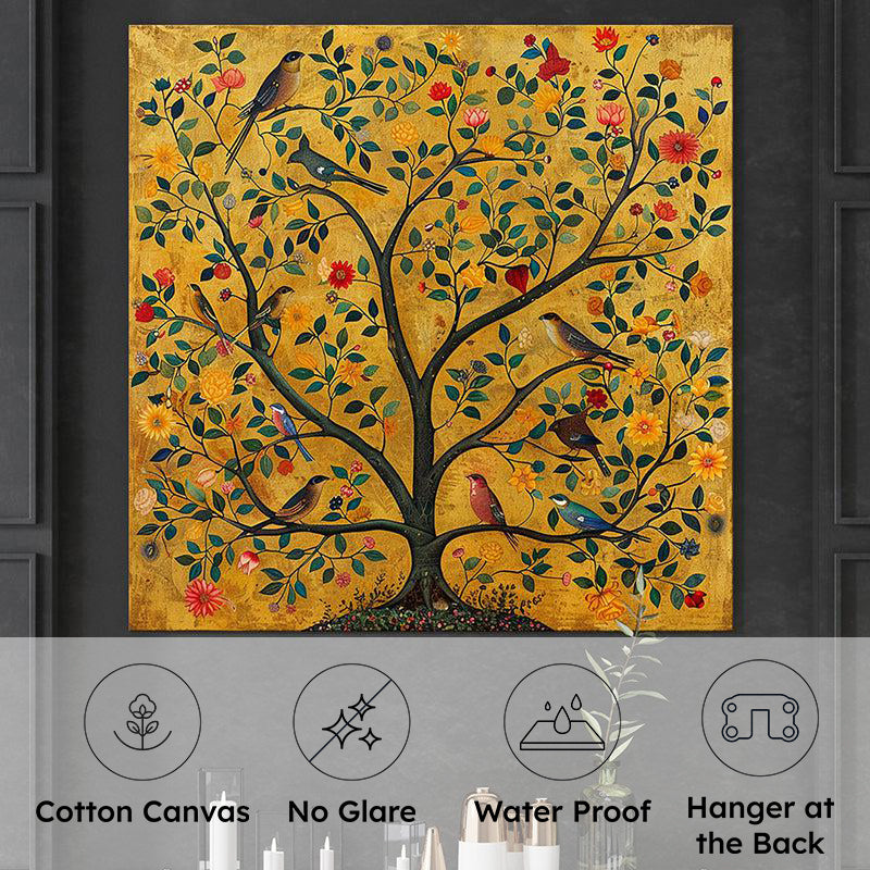 Avian Life on a Majestic Tree Wall Painting media 6