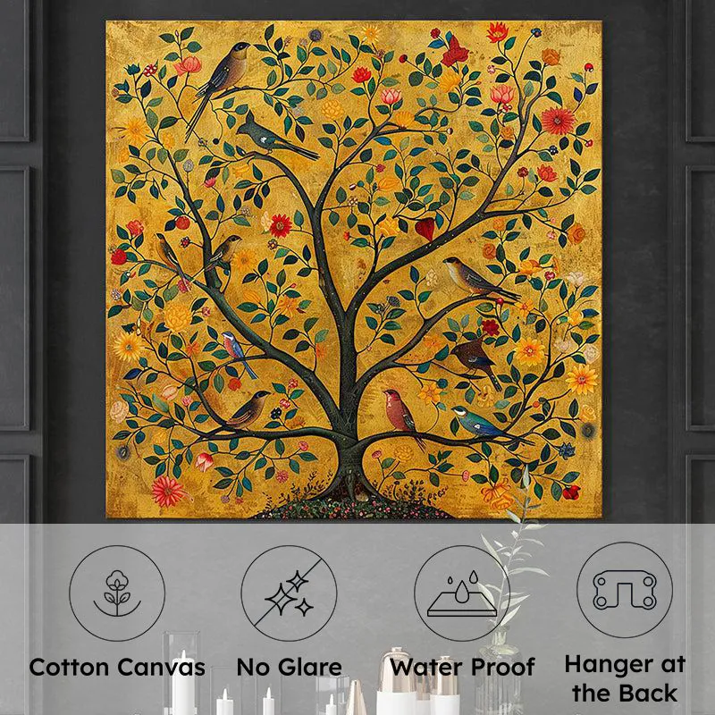 Avian Life on a Majestic Tree Wall Painting media 6