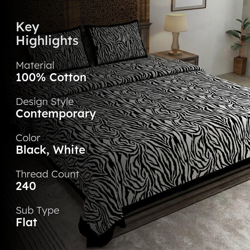 Abstra Cotton Bedsheet (Black,White) - 240 TC media 2