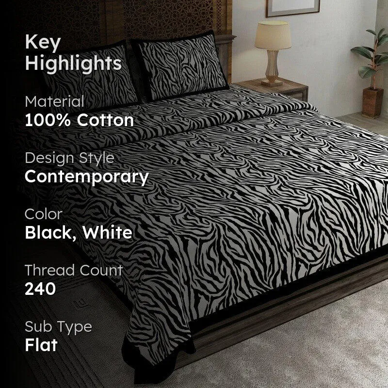 Abstra Cotton Bedsheet (Black,White) - 240 TC media 2