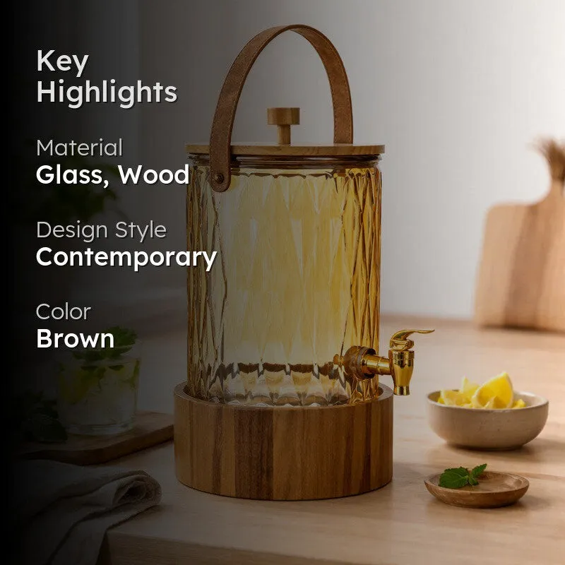Glass Drink Dispenser with Wooden Stand (5000 Ml) - Two Piece Set media 2