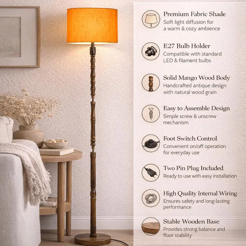 Heritage Turned Wooden Floor Lamp - Orange & Brown media 5
