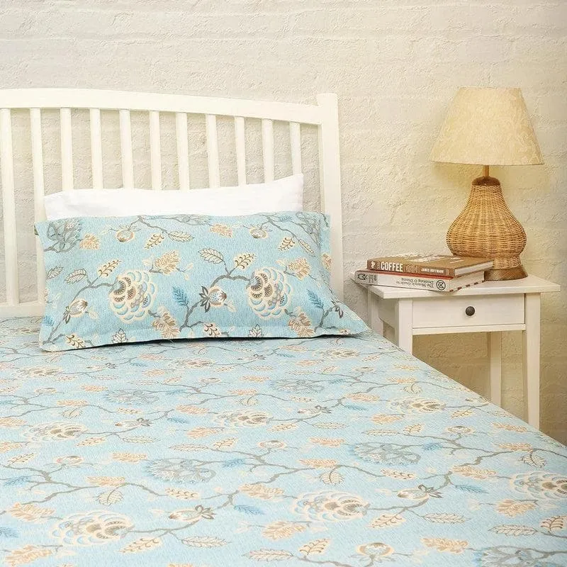 Swayam Light Blue Floral Cotton Bedsheet - 180 TC || Super Soft media 4
