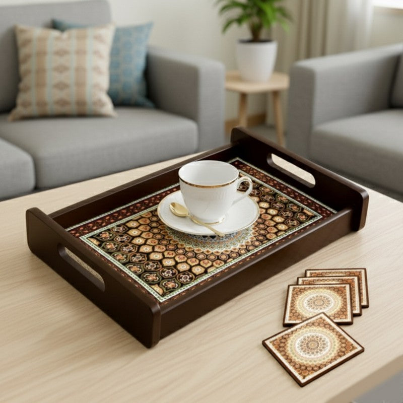 DecoDine Serving Tray with 4 Coasters - Five Piece Set