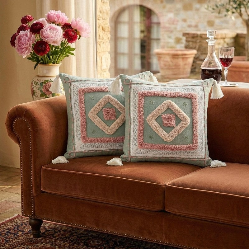 Calm Square Tufted Cushion Covers - Set Of Two