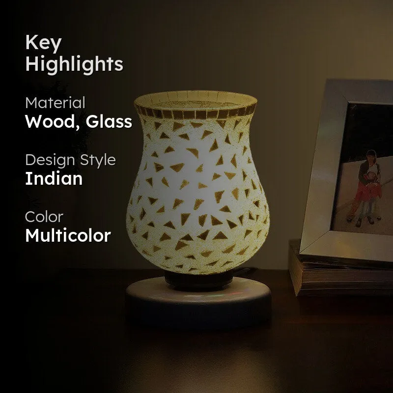 Glossia Mosaic Glass Table Lamp With Wooden Base - Multicolor media 2