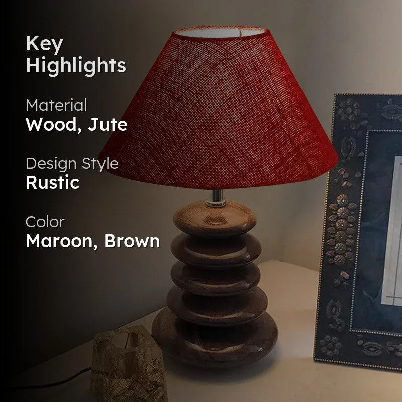 Gloworix Jute Table Lamp With Wooden Base - Maroon media 2