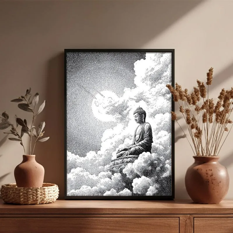 Buddha In Clouded Serenity II Wall Painting With Black Frame media 6