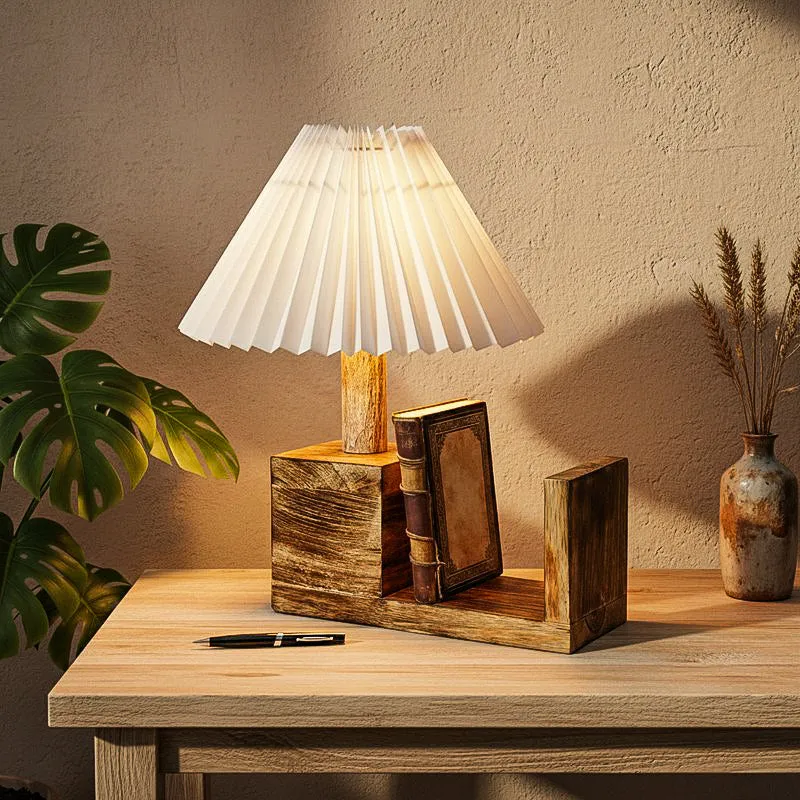 Sentry Pleated Fabric Table Lamp - White,Brown media 1