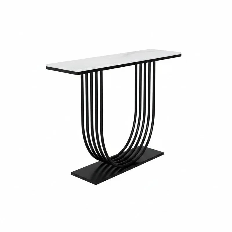 U Shape Metal Console Table with Marble Top (Black) - Small media 6