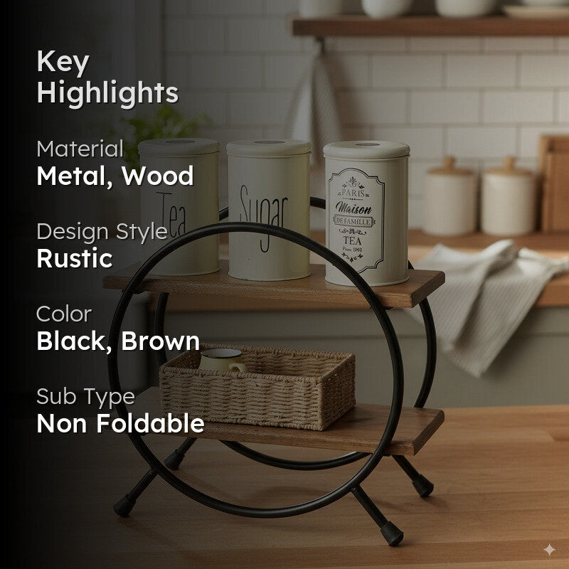 Belvon Boho Metal Frame Rack with Wooden Shelves media 2