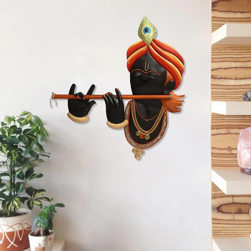 Krishna Muralii Religious Iron Wall Accent media 1