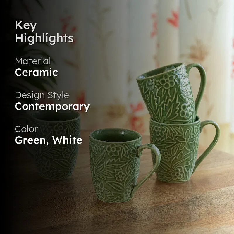 Green Ceramic Coffee Mug (290 mL Each) - Set Of Four media 2