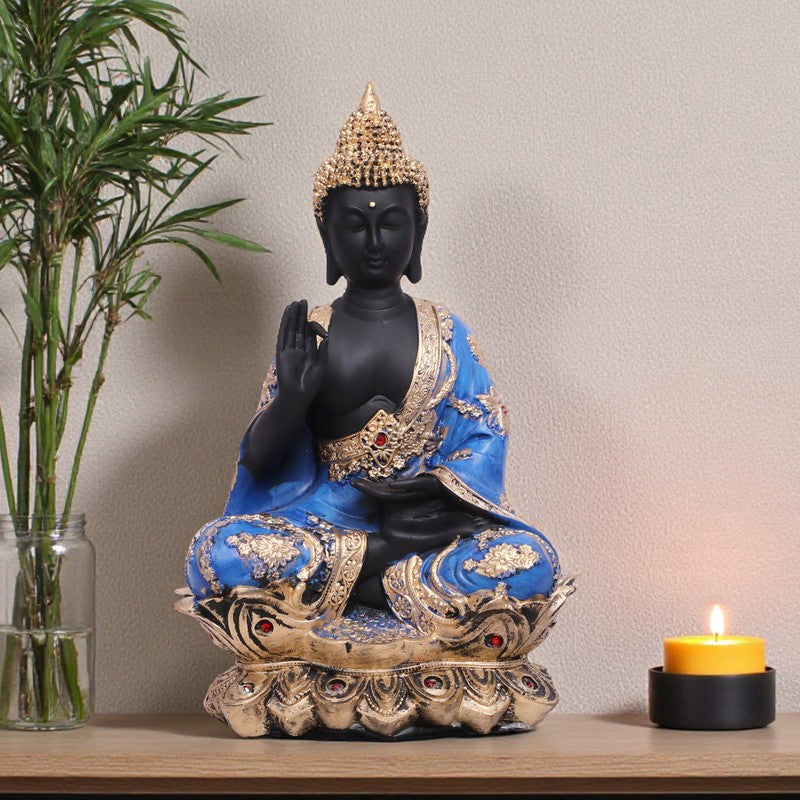 Solace Buddha Polyresin Idol (12 inches) - Blue