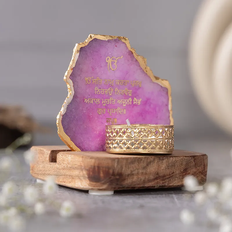Agate Onkar Mantra Tea Light Holder - Pink media 1