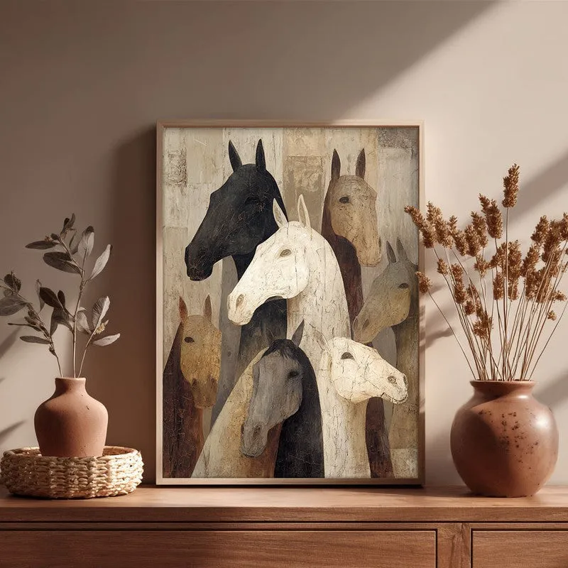 Herd of Horses Wall Painting With Brown Frame media 6