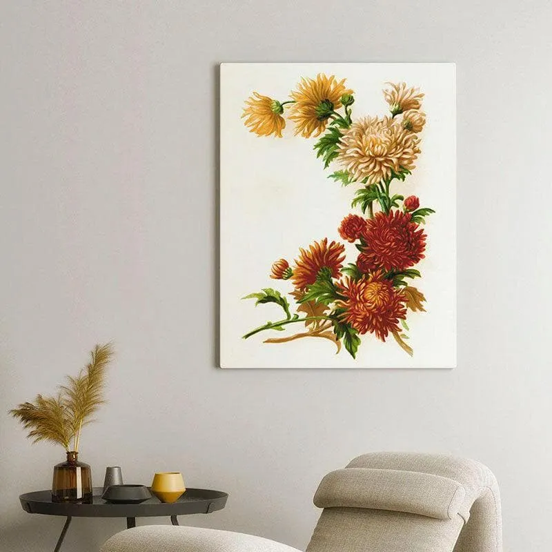 Callistephus Flowers Canvas Wall Painting - Gallery Wrap media 1