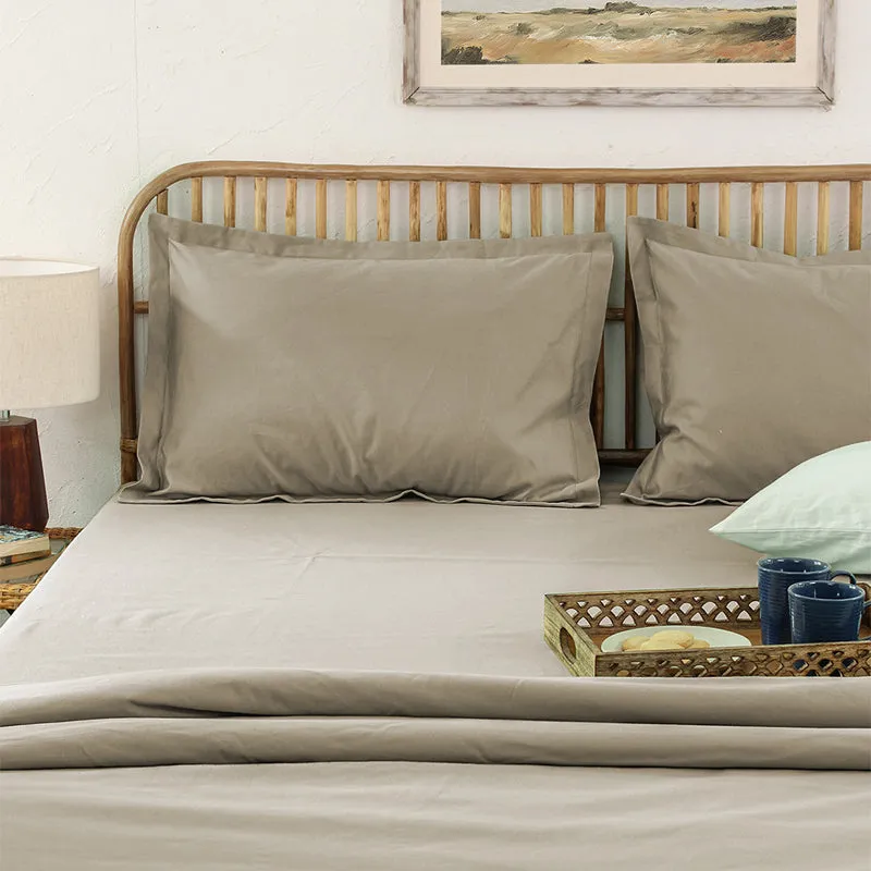 Blanqa Solid Cotton Bedsheet (Beige) - 400 TC media 6