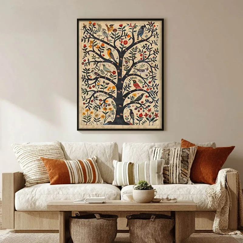 Bloomspire Tree of Life Folk Art Canvas Wall Painting With Black Frame media 1