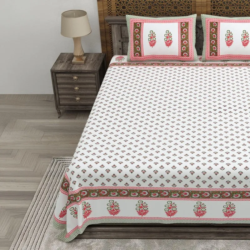 Nestva Cotton Bedsheet (White,Pink,Olive Green) - 240 TC media 3
