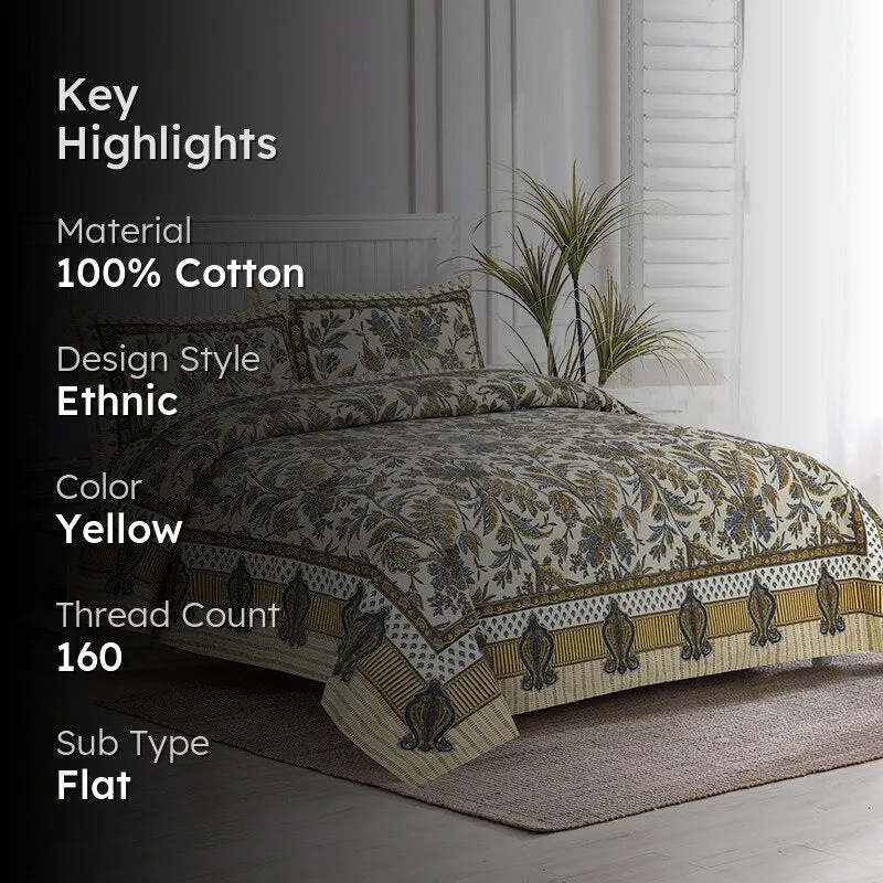 Mohitaa Printed Cotton Bedsheet (Yellow) - 160 TC media 2