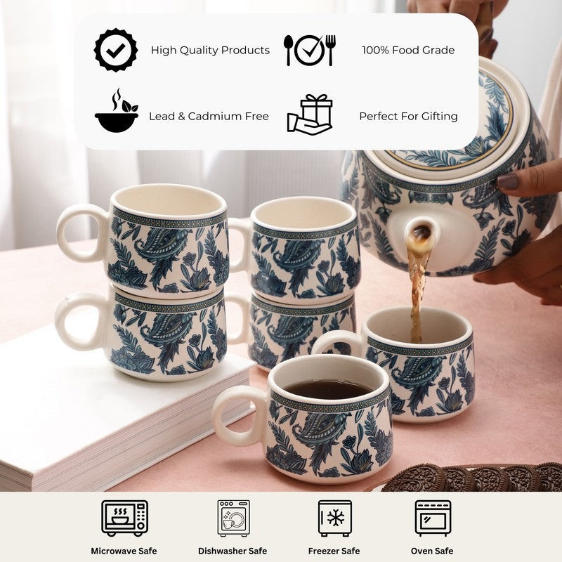 Indiblue Stoneware Tea Pot Set - Seven Piece Set media 7