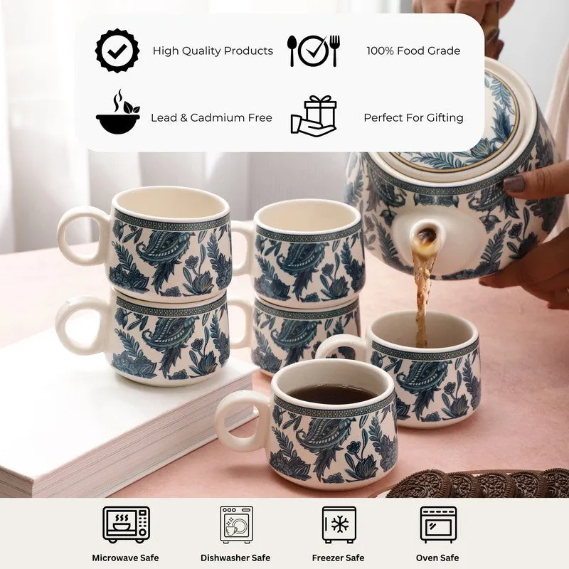 Indiblue Stoneware Tea Pot Set - Seven Piece Set media 7