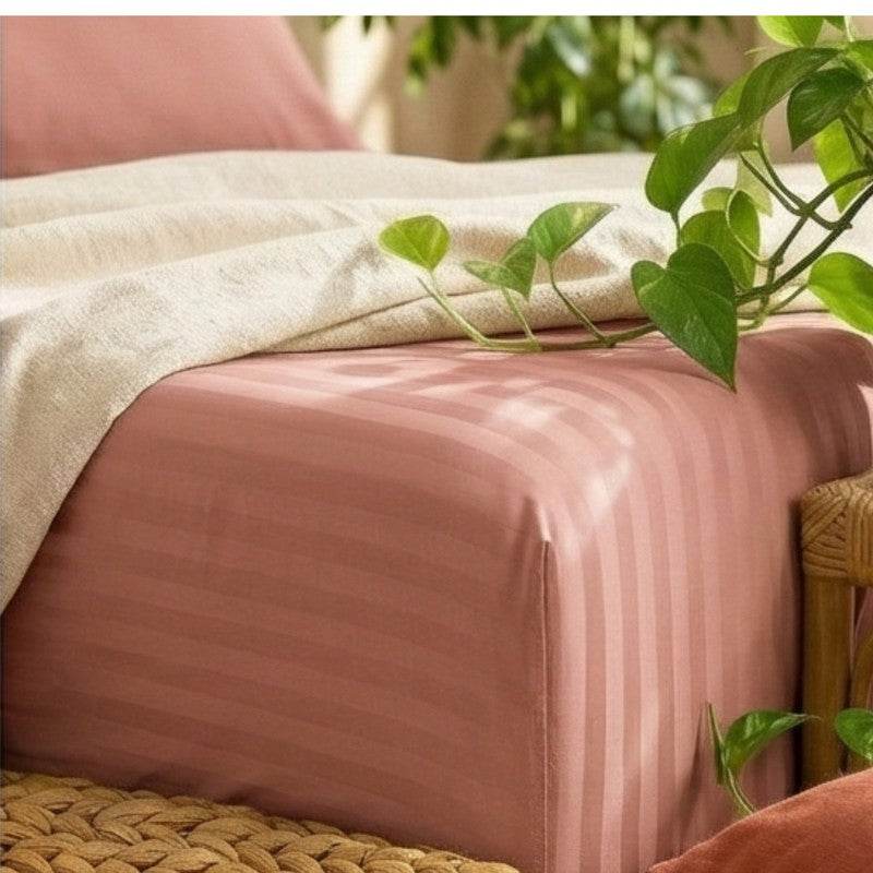 Royal Stripe Cotton Bedsheet (Cameo Rose) - 210 TC media 4