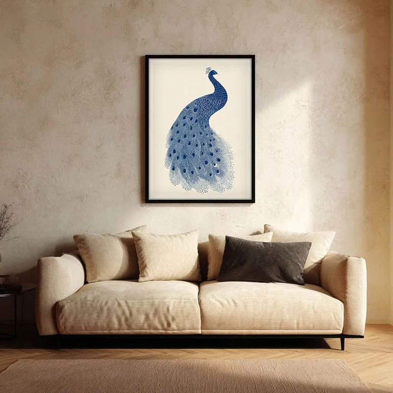 Minimal Peacock Motif Canvas Wall Painting With Black Frame media 1