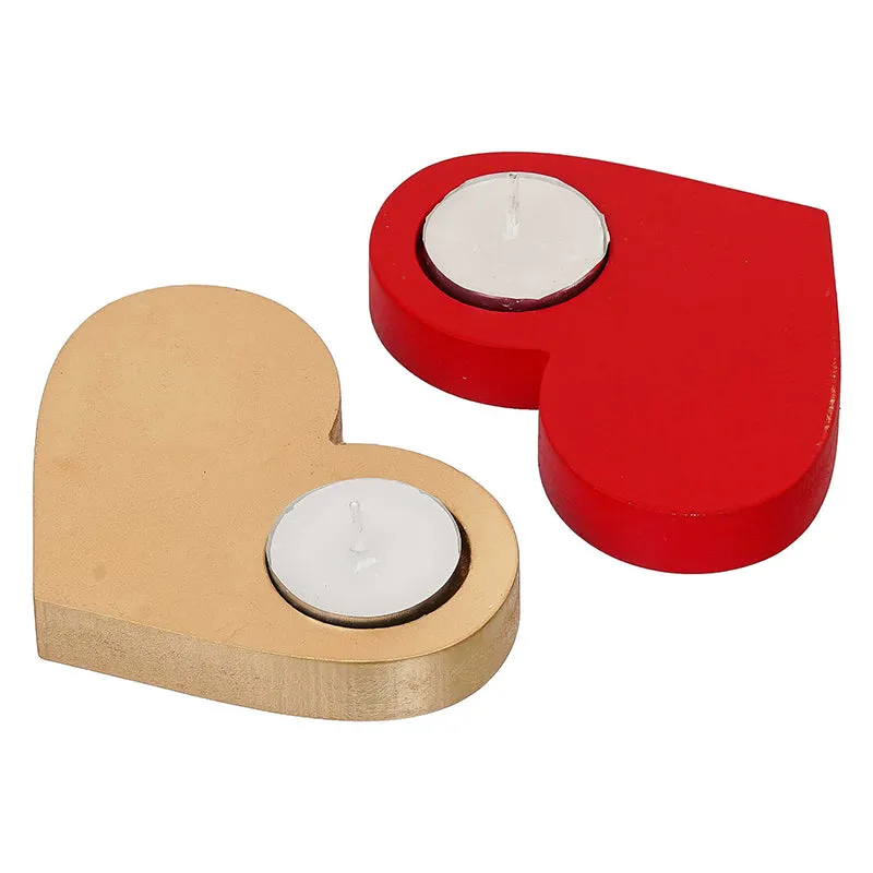Heart & Flame Wood Tea Light Holder - Set Of Two media 5