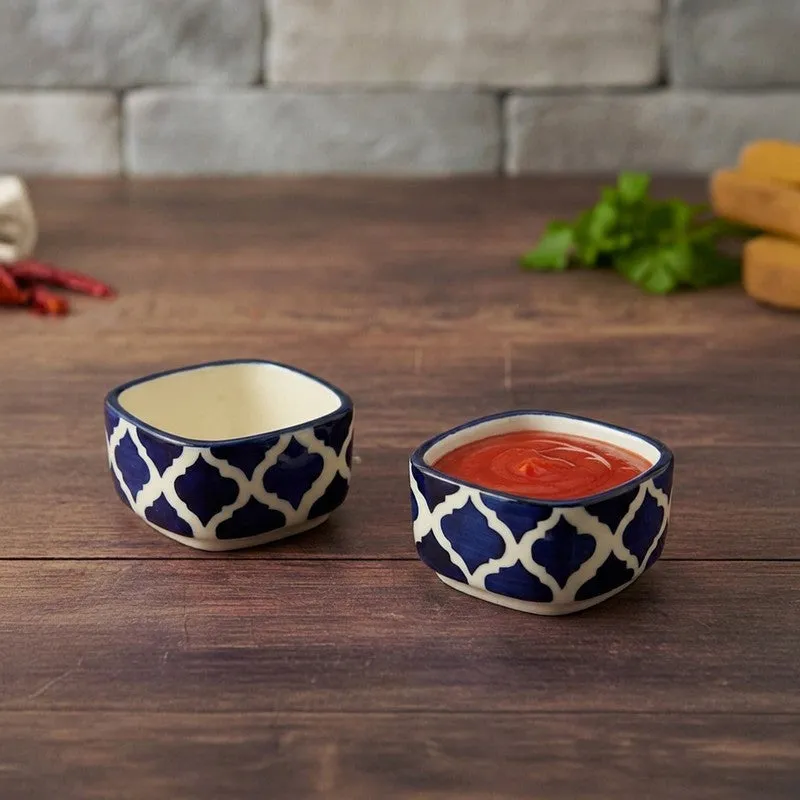 lanix Ceramic Dip Bowls (Blue,White ,50 mL Each) - Set Of Two media 1