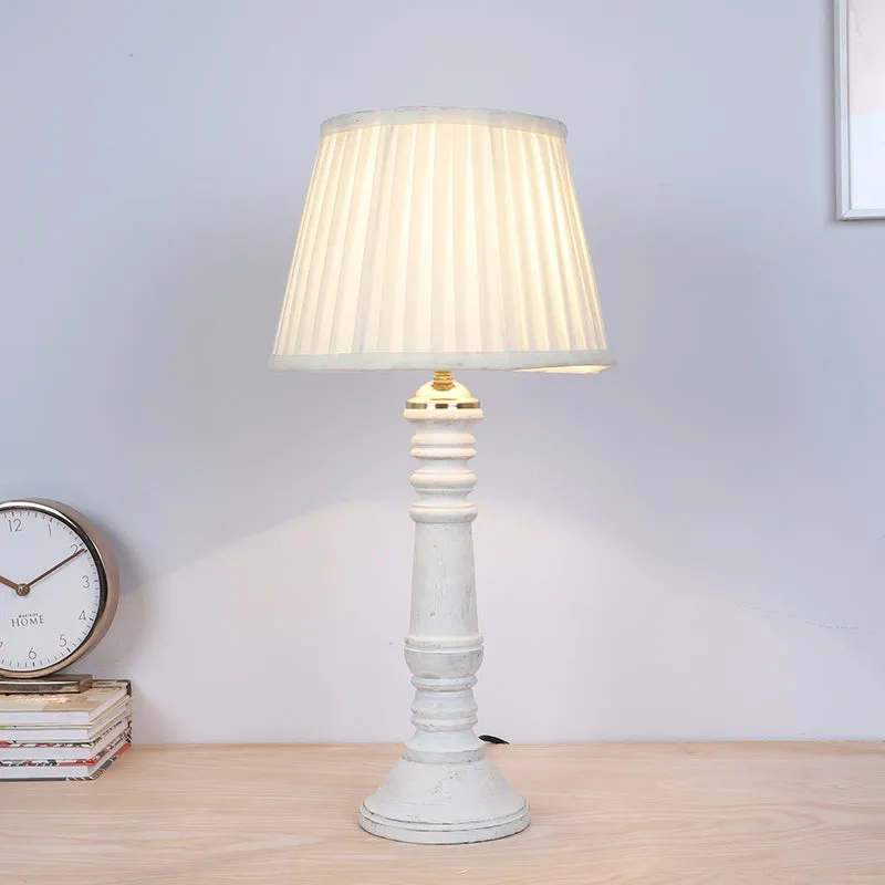 Gujo Coil Pleated Mango Wood Table Lamp - White media 2