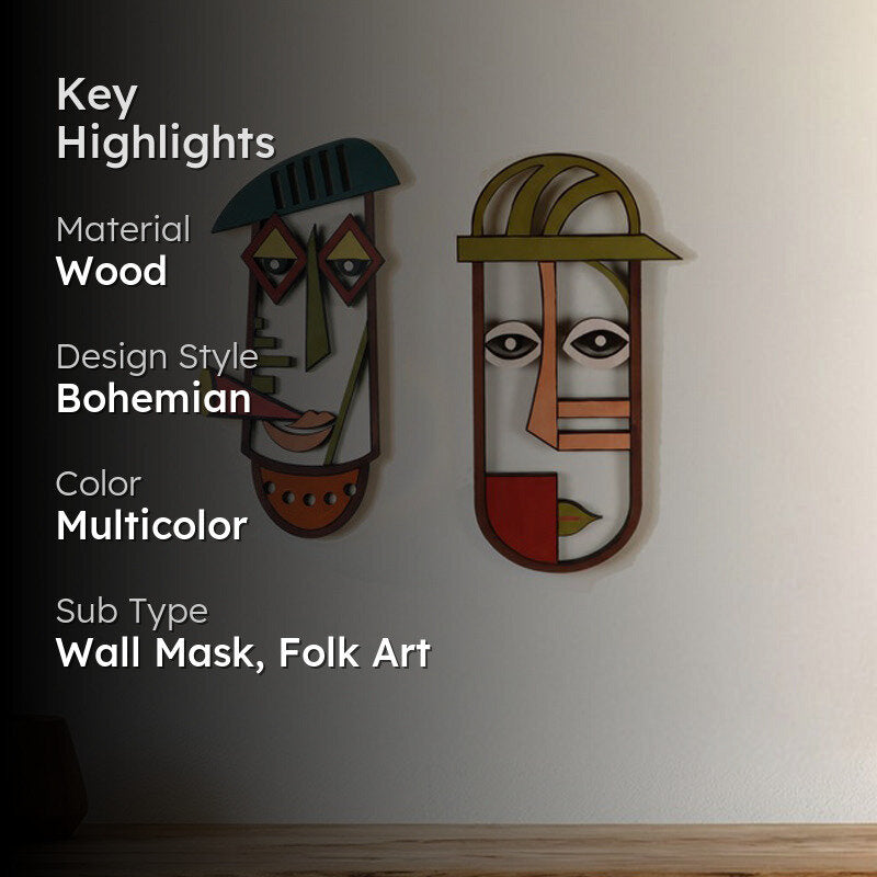 Bhusha Mask Wooden Wall Accent - Set of Two media 2