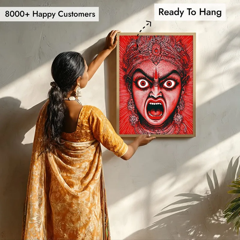 Rudra Mahakali Spiritual Archival Paper Wall Painting - Natural Brown Frame media 7